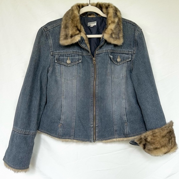 Vintage Y2K Demin Fur Lined Jacket Size Large - Picture 1 of 5